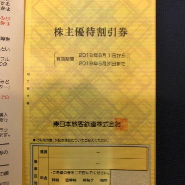 JR(ジェイアール)のJR東日本株主優待割引券 チケットのチケット その他(その他)の商品写真