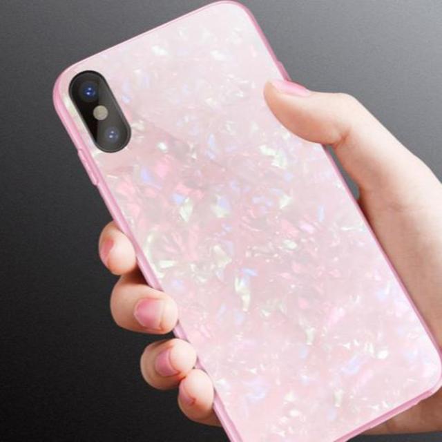 （ピンクiphone XR) iphoneケース ガラスシェル キラキラ 高級感の通販 by 楽マー太郎's shop｜ラクマ