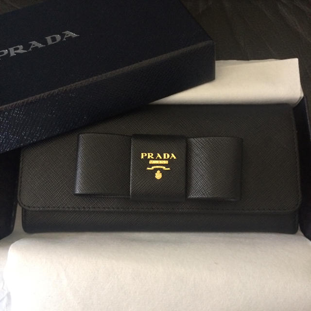 PRADA - 新品未使用 プラダリボンウォレットカードパスケース長財布ブラックレザーバッグミニ