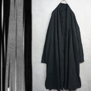 Big size コットン 羽織 ロングコート 黒(ノーカラージャケット)