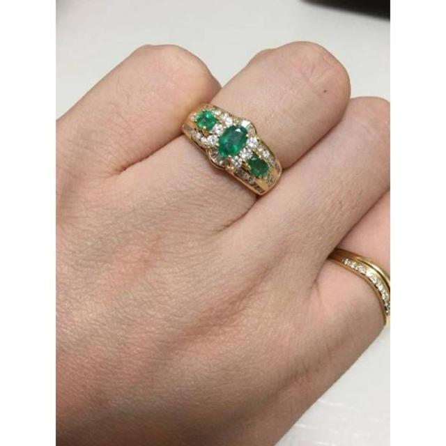 K18   YG   リング    エメラルド   ダイヤモンド　12号 レディースのアクセサリー(リング(指輪))の商品写真