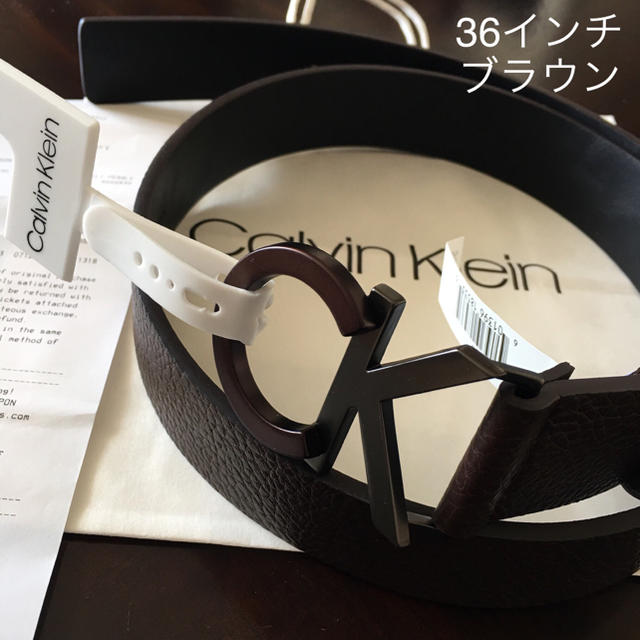 大人気★Calvin Klein CKロゴバックルメンズ厚め本革ベルト ブラウン