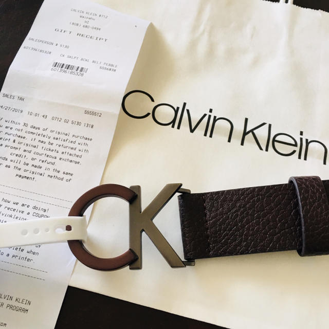 Calvin Klein(カルバンクライン)の大人気★Calvin Klein CKロゴバックルメンズ厚め本革ベルト ブラウン メンズのファッション小物(ベルト)の商品写真