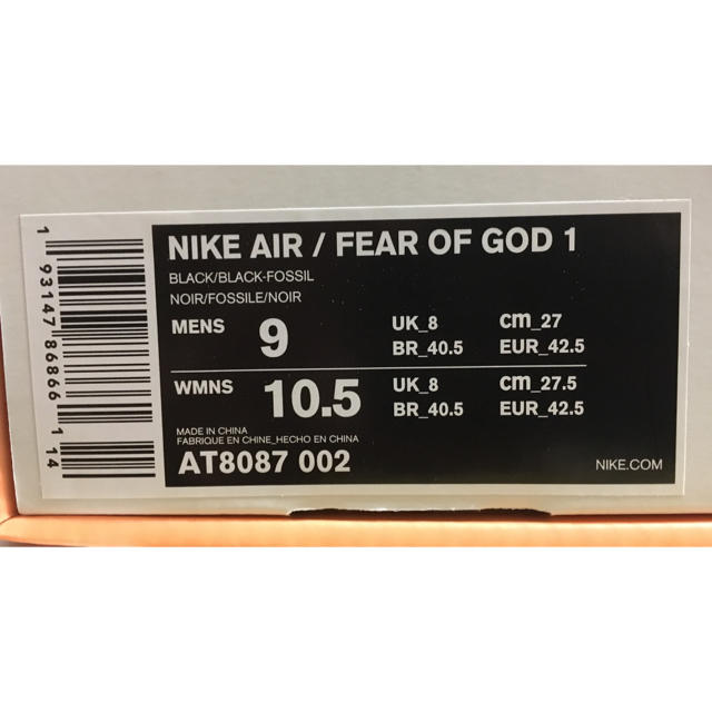 新品 NIKE AIR / FEAR OF GOD 1 RAID 27cm