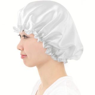 【新品】ナイトキャップ ヘアキャップ シルク100% ロングヘア用 ホワイト(ヘアケア)