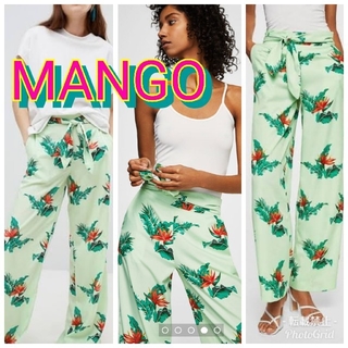 マンゴ(MANGO)のMANGO マンゴー　ワイドパンツ　ガウチョパンツインポート トロピカルフラワー(カジュアルパンツ)