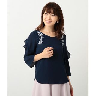 ミッシュマッシュ(MISCH MASCH)のミッシュマッシュ♡フリル刺繍七分袖ブラウス♡ネイビーM美品(シャツ/ブラウス(長袖/七分))