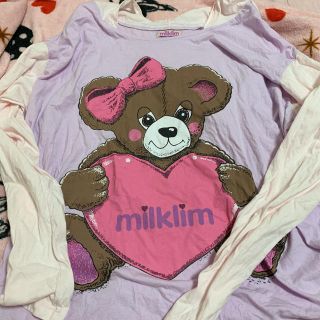 ミルクリーム(milklim)のmilklimくまパーカーカットソー紫(パーカー)