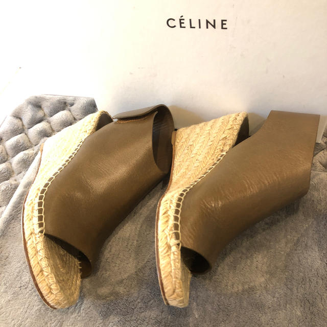 celine セリーヌ エスパドリーユ ウエッジサンダル 37 カーキ