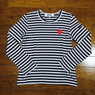 コムデギャルソン(COMME des GARCONS)の美品✨黒ボーダーハートワッペンロンＴ(Tシャツ(長袖/七分))