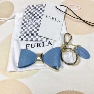 フルラ(Furla)の【新品未使用品】FURLA リボン キーリング キーホルダー ブルー(キーホルダー)