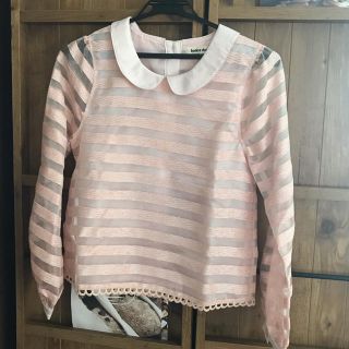 ボニカドット(bonica dot)のボニカドット 長袖ブラウス ピンク ボーダー シースルー 春服 (シャツ/ブラウス(長袖/七分))