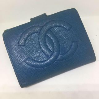 シャネル(CHANEL)の【CHANEL】Ｗホック折り財布★　キャビアスキン　ブルー　シャネル(財布)