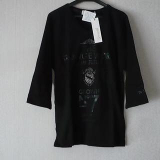 半額以下★ラインストーンVネックT　黒 (Tシャツ/カットソー(七分/長袖))