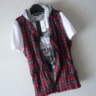 半額以下★フード着脱Wジップアップベスト+デザインT 　SETUP(Tシャツ/カットソー(半袖/袖なし))