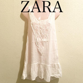 ザラ(ZARA)のZARA❤コットンワンピース 刺繍  マーメイド ノースリーブ ホワイト 白(ミニワンピース)