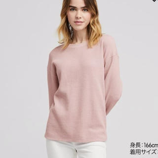 ユニクロ(UNIQLO)の新品未使用 ユニクロ ワッフルクルーネックT ピンク L 2019ss(Tシャツ(長袖/七分))