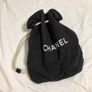 シャネル(CHANEL)のCHANEL シャネル 巾着 ショルダー バッグ プールバッグ キャンバス 黒(ショルダーバッグ)