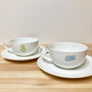 ノリタケ(Noritake)のノリタケ 猫柄 ペア カップ&ソーサー 和田誠イラスト(食器)