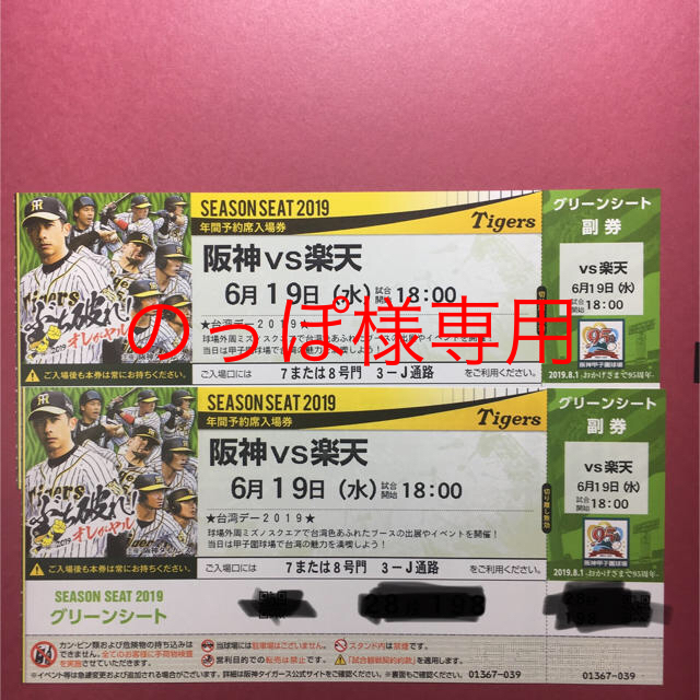 見つけた人ラッキー！ 5月2日 甲子園 阪神vs中日 グリーンシート通路側