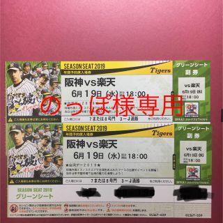 ハンシンタイガース(阪神タイガース)の阪神vs楽天 6月19日 甲子園 グリーン2席(野球)