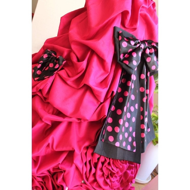 2WAYカクテルドレス♡ピンク×黒 ドットリボン レディースのフォーマル/ドレス(ウェディングドレス)の商品写真