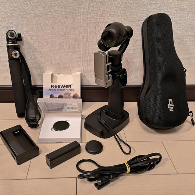 ドローンDJI OSMO スマホ用 予備バッテリー2個 延長ロッド　NDフィルタ付