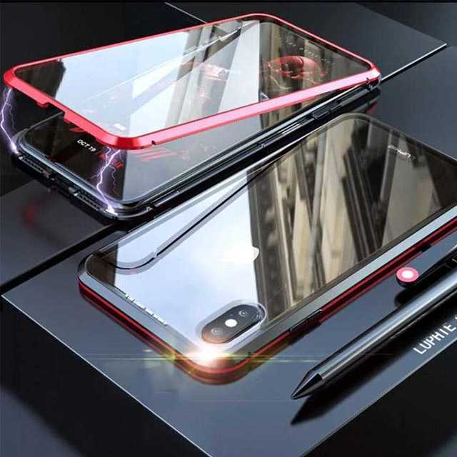 マグネット 装着 iPhone XR ガラスケース アルミフレーム 赤 黒の通販 by coco's shop｜ラクマ
