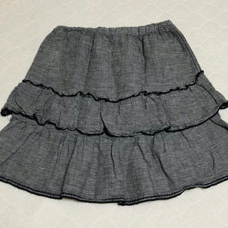 ユニクロ(UNIQLO)の麻混フレアースカート(黒チェック)125〜135cm♪(スカート)