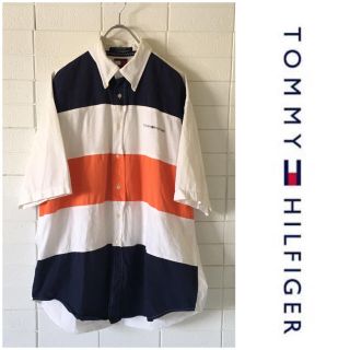 トミーヒルフィガー(TOMMY HILFIGER)の90s ヴィンテージ トミーヒルフィガー ボーダー柄 BDシャツ オーバーサイズ(シャツ)