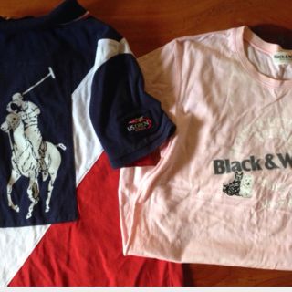 ポロラルフローレン(POLO RALPH LAUREN)のBlack&White ピンク色 POLO襟つきTシヤツ (Tシャツ(半袖/袖なし))