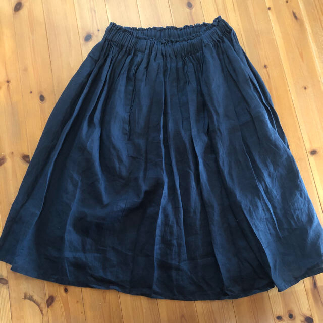 MUJI (無印良品)(ムジルシリョウヒン)の無印良品 フレンチリネンスカート ネイビー レディースのスカート(ひざ丈スカート)の商品写真