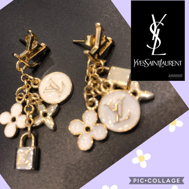 Saint Laurent(サンローラン)のイブサンローラン  ロゴ フラワー キーボックス モチーフ チェーンピアス レディースのアクセサリー(ピアス)の商品写真