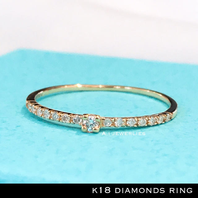 リング 18金 ダイヤモンド k18 天然 ダイヤモンド 細め イエロー 華奢 レディースのアクセサリー(リング(指輪))の商品写真