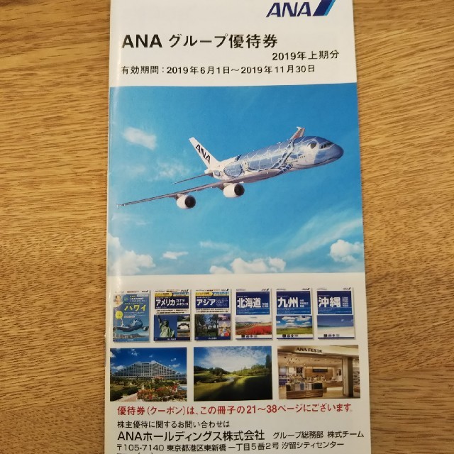 ANA(全日本空輸)(エーエヌエー(ゼンニッポンクウユ))のANA株主優待券  1枚  2019年6月1日から2020年5月31日まで チケットの優待券/割引券(その他)の商品写真