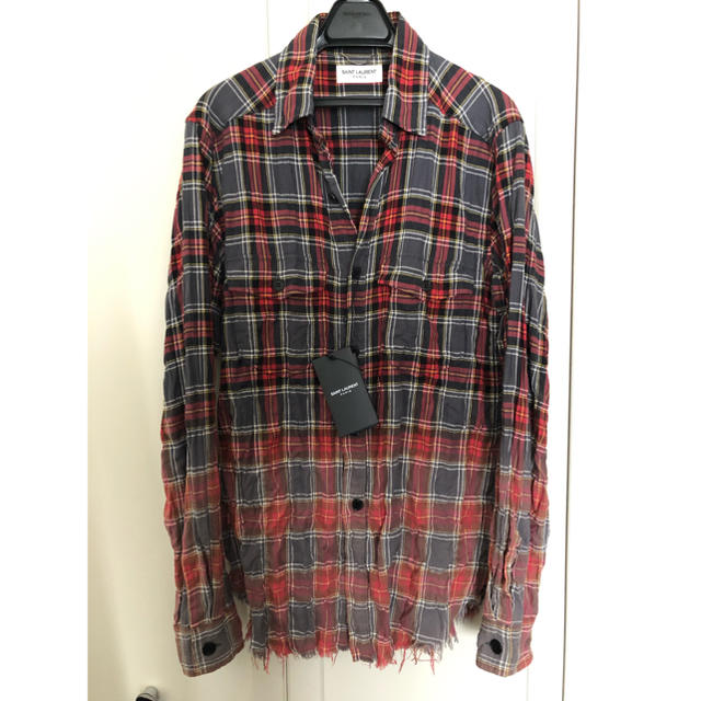 saint laurent paris 16ss カットオフチェックシャツ XS ...