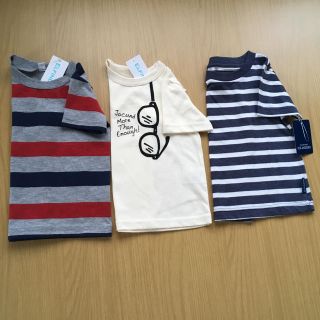 ニシマツヤ(西松屋)の新品 未使用 タグ付 西松屋 半袖 Tシャツ 3枚セット ボーダー だまし絵(Ｔシャツ)