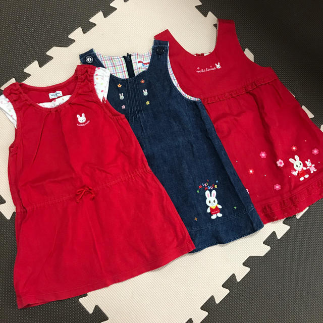 mikihouse(ミキハウス)のミキハウス ワンピース ジャンパースカート 90 3枚セット キッズ/ベビー/マタニティのキッズ服女の子用(90cm~)(ワンピース)の商品写真