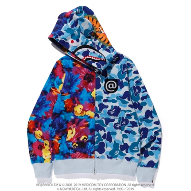 メンズ2XL！【 BAPE×mika ninagawa 】BE@R シャークパーカー青