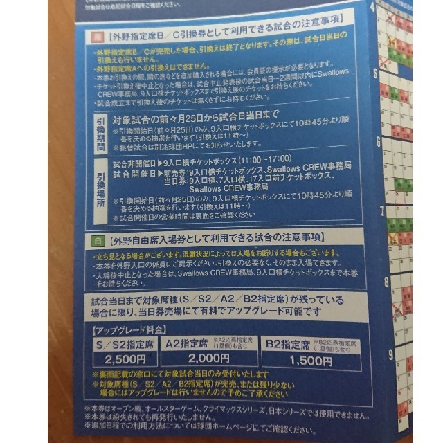 東京ヤクルトスワローズ(トウキョウヤクルトスワローズ)の<専用>2019 神宮球場 外野指定席Ｂ/C引換券 チケットのスポーツ(野球)の商品写真