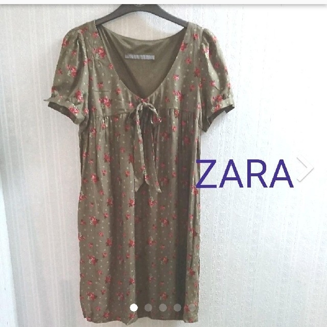 ZARA(ザラ)のZARA チュニックワンピース レトロローズ柄 レディースのトップス(チュニック)の商品写真