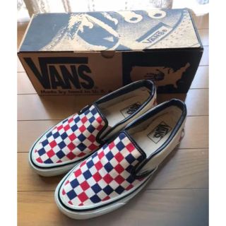 ヴァンズ(VANS)の希少箱付VANSチェッカークラシックスリッポン美品ヴィンテージUSA製90年代(スニーカー)