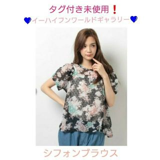 イーハイフンワールドギャラリー(E hyphen world gallery)のタグ付き未使用❗イーハイフン♥️花柄シフォンブラウス(ブラック)(シャツ/ブラウス(半袖/袖なし))