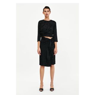 ザラ(ZARA)のZARA 七分袖 ドット ブラック Sサイズ 美品 ハイウエスト(カットソー(長袖/七分))