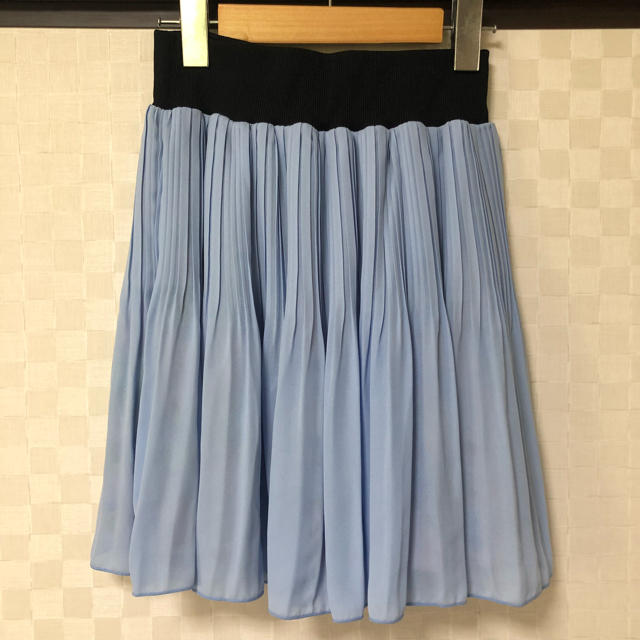 美品 スカート ミニ リバーシブル 花柄 プリーツ ブルー キッズ ウエストゴム レディースのスカート(ミニスカート)の商品写真