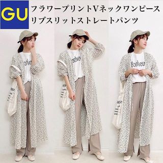 ジーユー(GU)の今期！GUフラワープリントＶネックワンピースしまむらプチプラのあやzara(ひざ丈ワンピース)