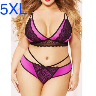 新品未使用)レースランジェリーセット 5XL ピンク(ブラ&ショーツセット)