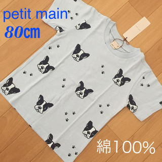 プティマイン(petit main)の新品 petit main 半袖 犬柄 Tシャツ 80㎝(Ｔシャツ)