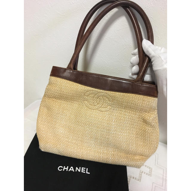 22cm横CHANEL シャネル ストローバッグ かごバッグ USED