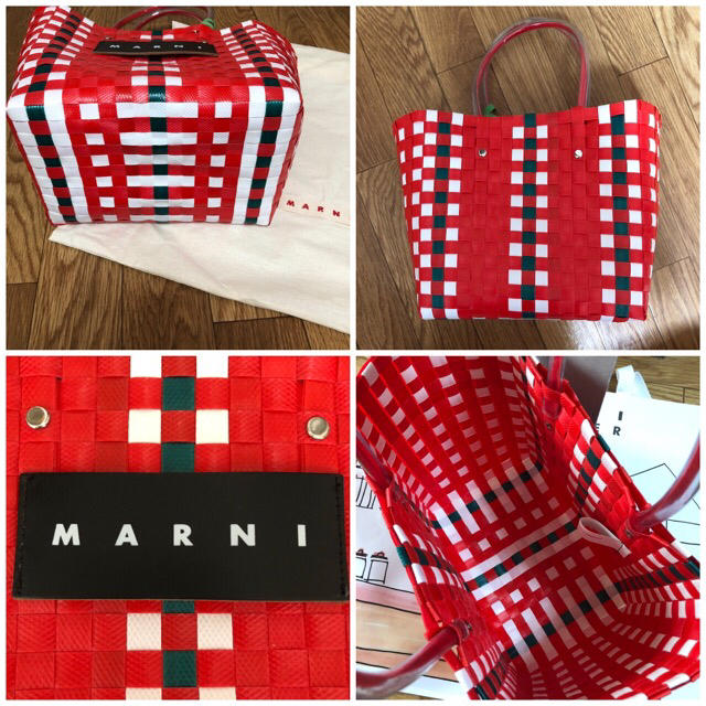 Marni(マルニ)の新品 マルニmarniマルニフラワーカフェ ピクニックカゴバッグ ミニ レッド レディースのバッグ(かごバッグ/ストローバッグ)の商品写真